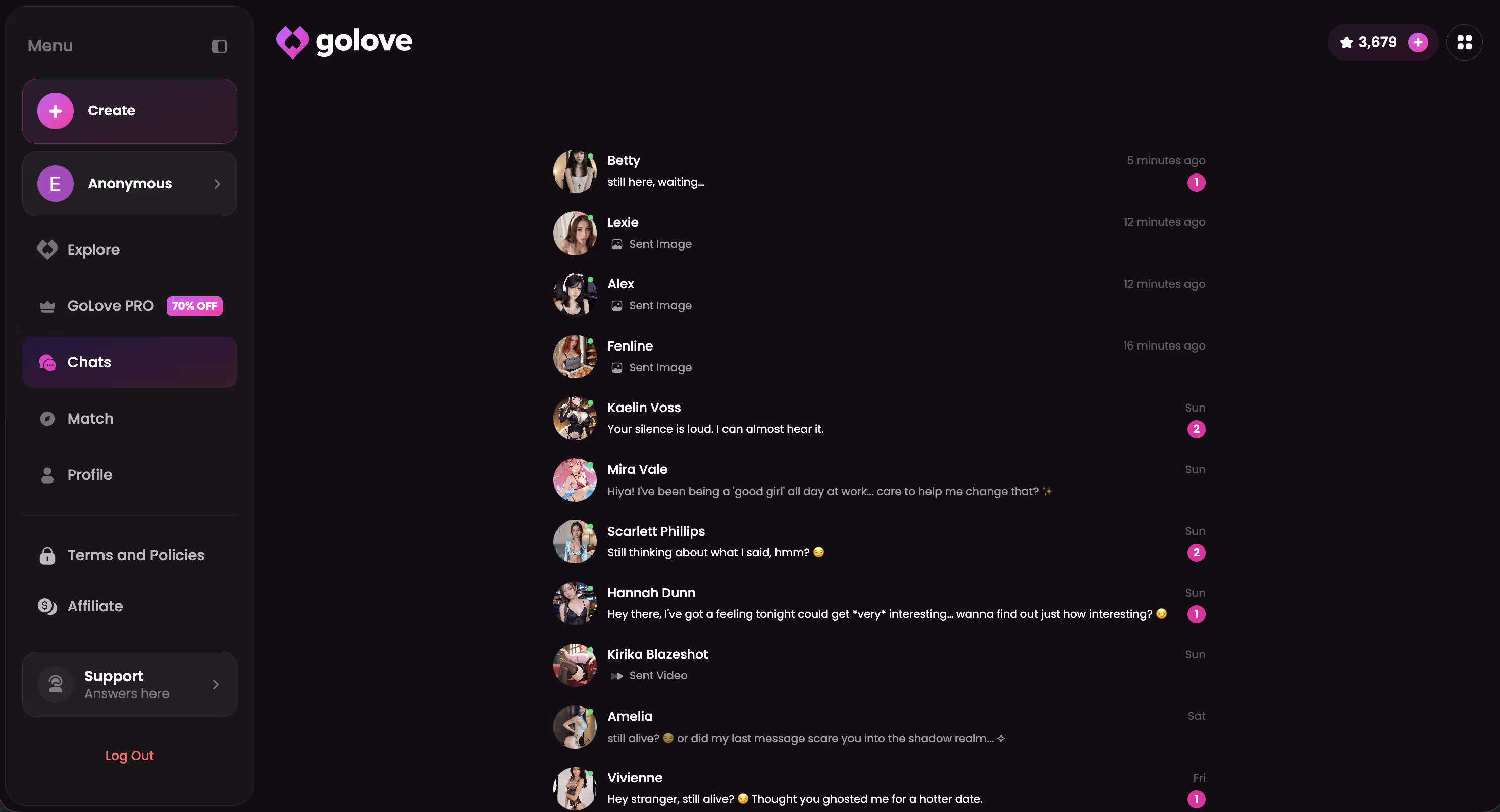 Opening test message sent inside GoLove.ai on day one of the five-day memory test
