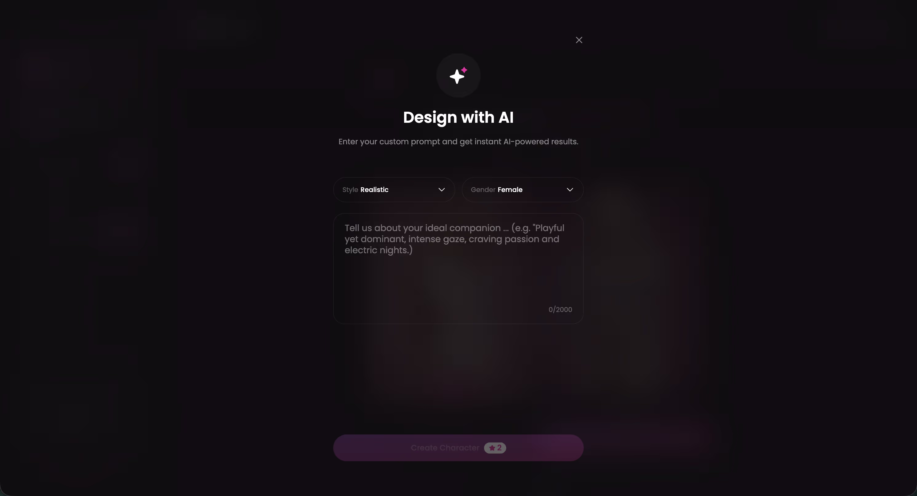 Design with AI — describe a custom AI character in text — tgirl ai companion alternative